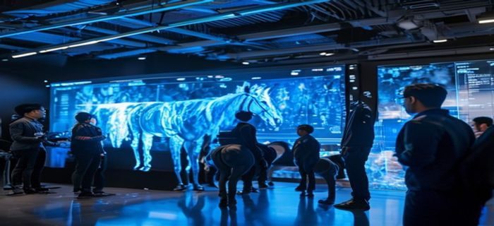 黑马磁力2026年新版索引引擎发布现场，工程师团队在大屏幕前展示实时数据流，蓝色科技感强烈